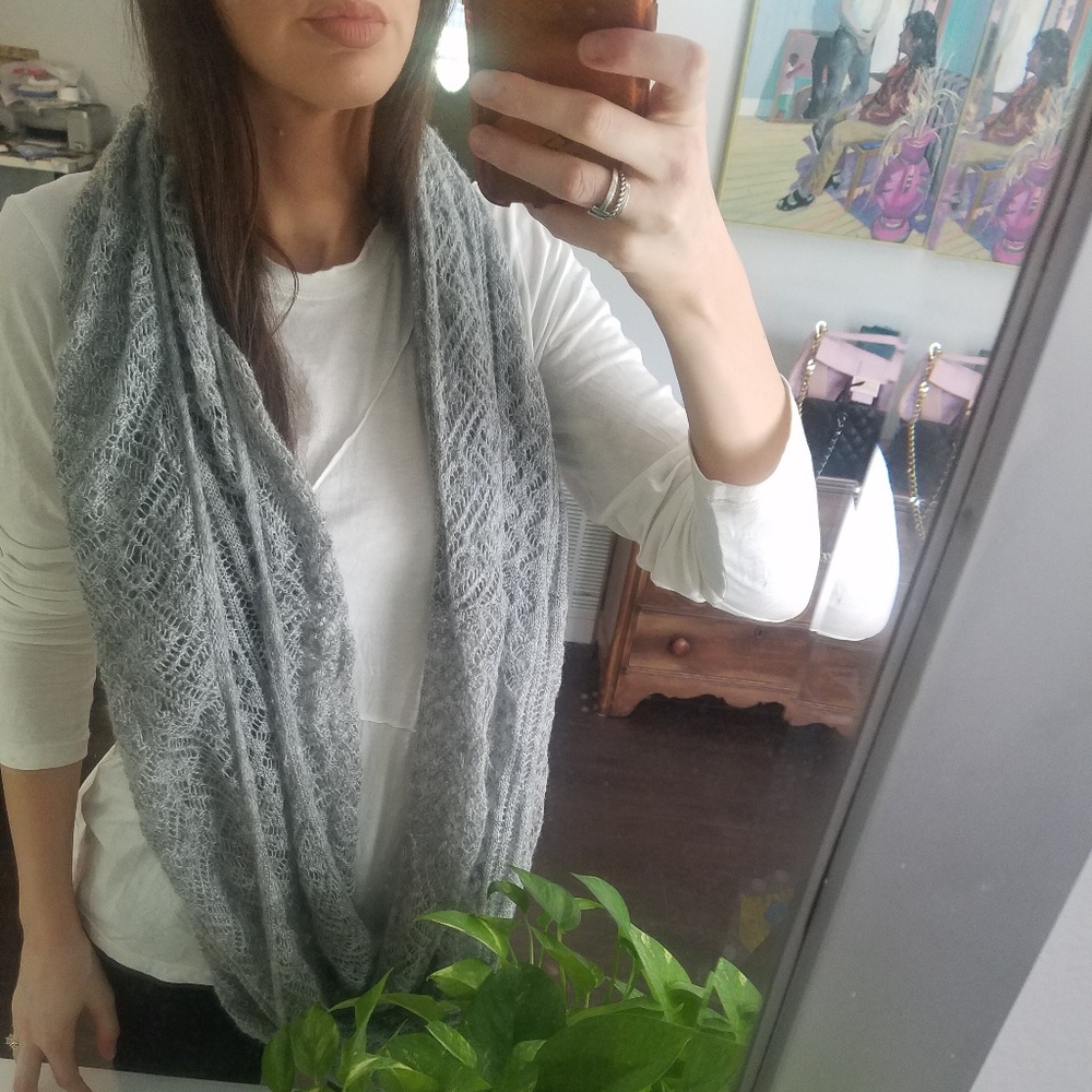 Grey knit infinity scarf